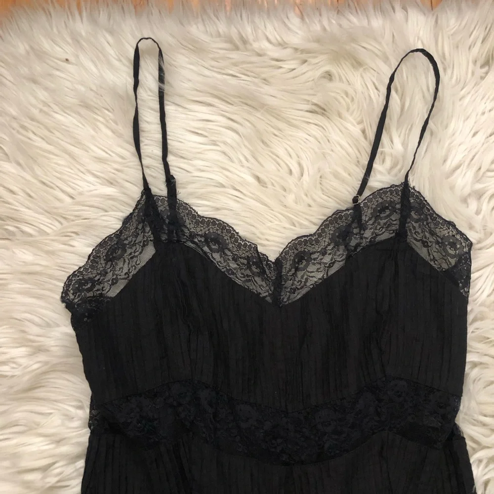 Free People Somebody To Love Lace Tiered Crinkled Black Cami Top Dress size S